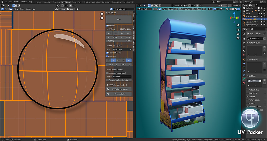 UV-Packer for Blender with exact padding values and no overlapping