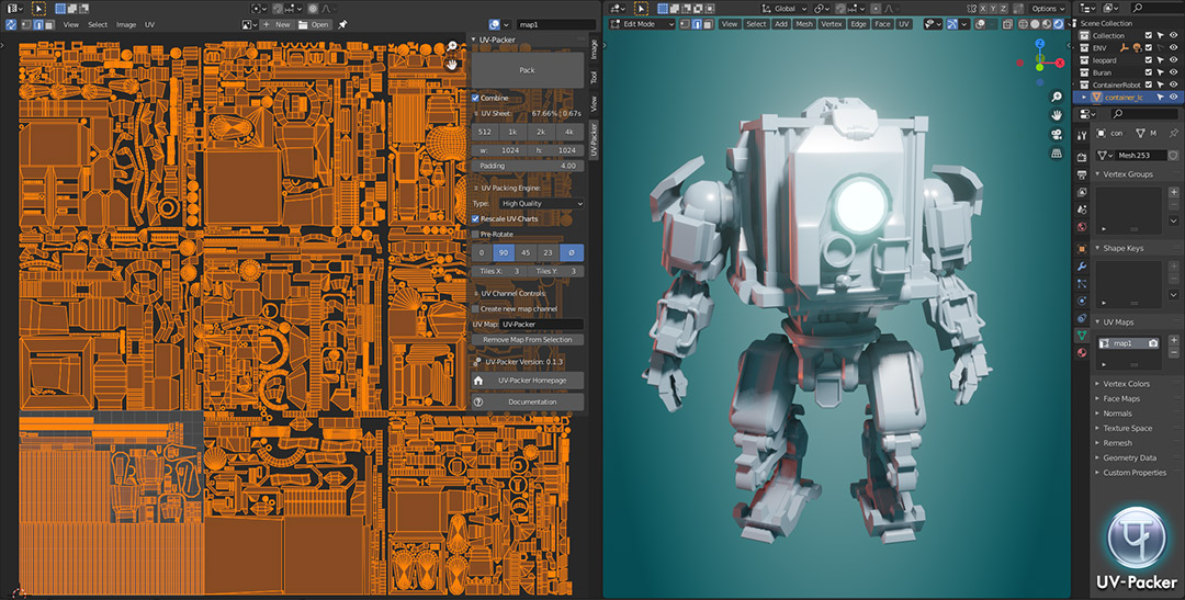 UV-Packer for Blender has automatic UV tiling support