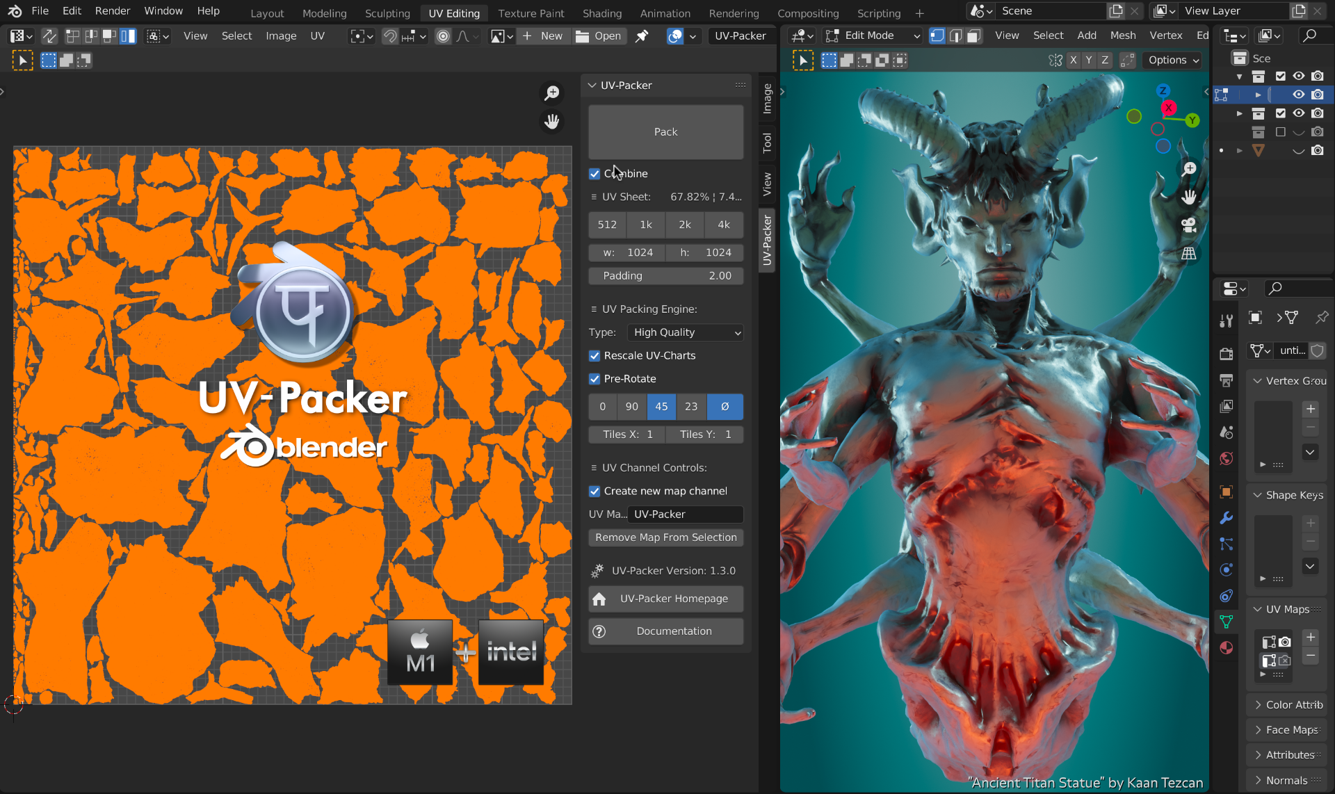 UV-Packer for MacOS in Blender